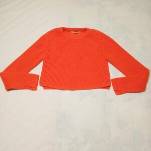 Zara Womens Cropped Knit Pullover Sweater Orange Sz M Long Sleeve